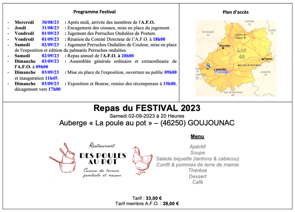 Programme A.F.O. PRAYSSAC 2023